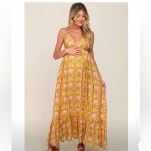 Pink blush floral tieback maxi dress